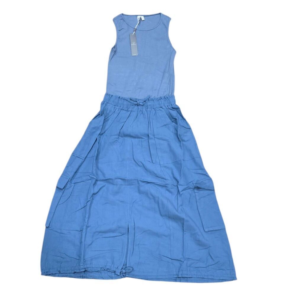 Tractr Blue Ribbed Sleeveless Cargo Midi Dress S NWT